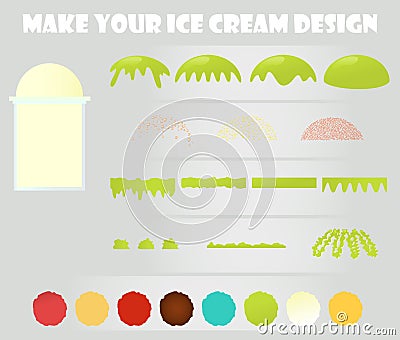 Set of cartoon icons, ice cream designer. Cartoon Illustration