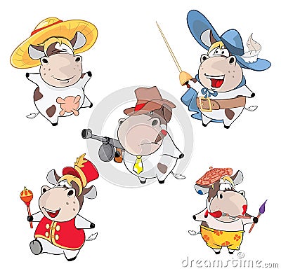 Set Cartoon Illustration Cute Cow Vector Illustration