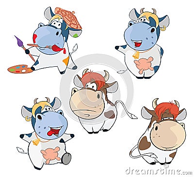 Set Cartoon Illustration Cute Cow for you Design Cartoon Character Vector Illustration