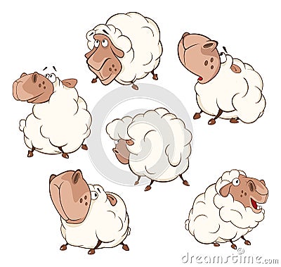 Set of Cartoon Illustration. A Different Sheep for you Design. Cartoon Character Vector Illustration