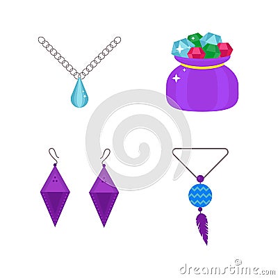 Set of cartoon jewelry accessories vector. Vector Illustration