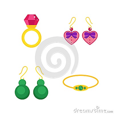 Set of cartoon jewelry accessories vector. Vector Illustration