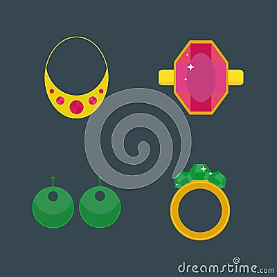 Set of cartoon jewelry accessories vector. Vector Illustration