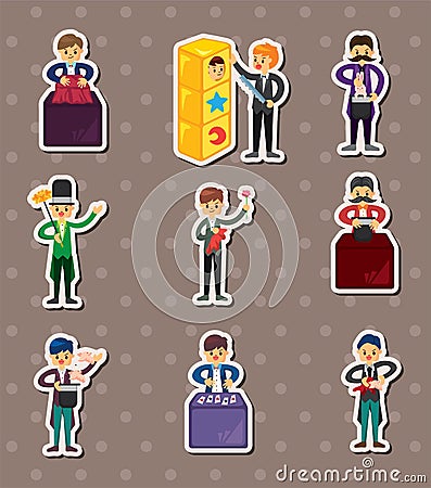 Set of Cartoon magician stickers Vector Illustration