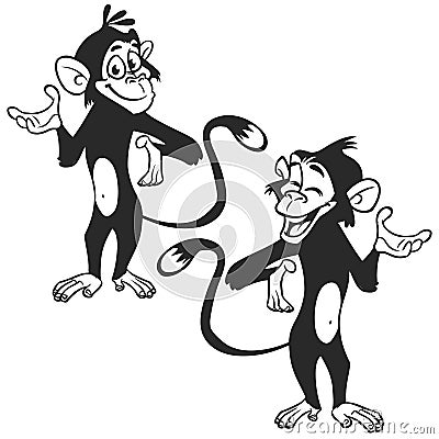 Set of cartoon monkey expression. Vector illustration outlined. Vector Illustration