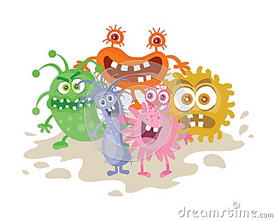 Set of Cartoon Monsters. Funny Smiling Germs. Vector Illustration