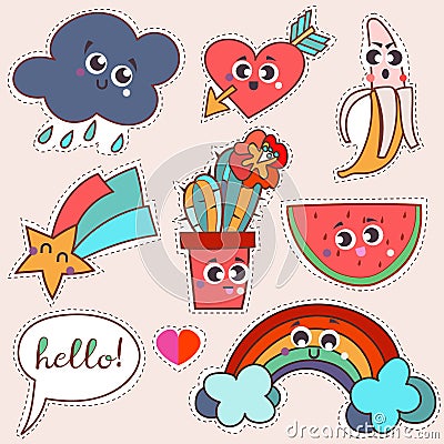 Set cartoon patch badges or fashion pin Vector Illustration