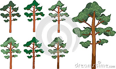 Set of cartoon pine trees Stock Photo