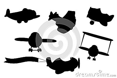 Set of cartoon planes silhouets. Vector illustration Cartoon Illustration