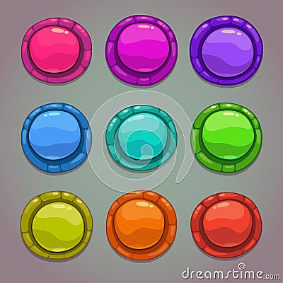 Set of cartoon round colorful buttons Stock Photo