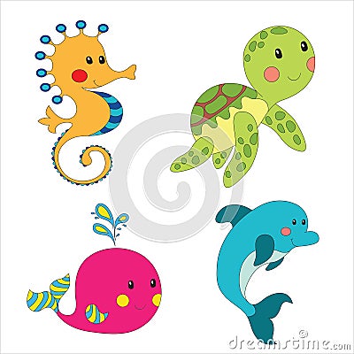 Set of cartoon sea creatures Cartoon Illustration