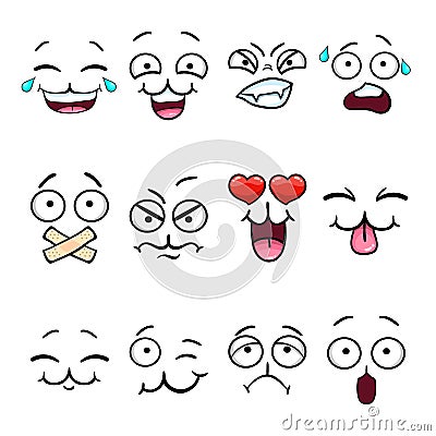 Set with cartoon smiley face Vector Illustration