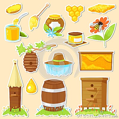 Cartoon stickers of beekeeping Vector Illustration