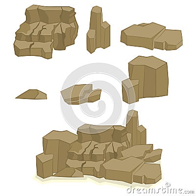 A set of cartoon stones and rocks in an isometric 3d style. Stock Photo