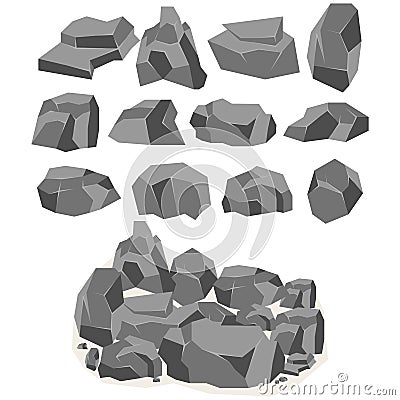 A set of cartoon stones and rocks in an isometric 3d style Stock Photo