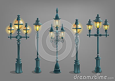 Set of cartoon street light . Vector Illustration