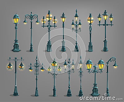 Set of cartoon street light. Vector Illustration