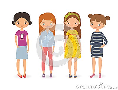 Set of cartoon stylish girls Vector Illustration