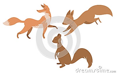 Cartoon isolated flat drawn animals Vector Illustration