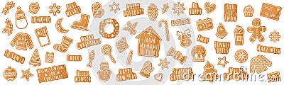 Set of cartoon vector illustrations with Christmas gingerbread covered by white icing isolated on a white background Cartoon Illustration