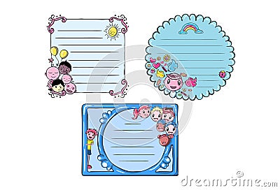 Set of Cartoon Vector Memo, Cards, Notes, Stickers, Labels, Tags Stock Photo