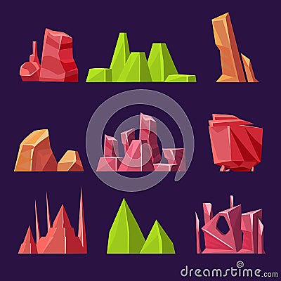 Set of Cartoon Vector Stones and Minerals for Vector Illustration