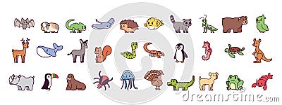 Set of cartoons of wild animals Vector Illustration