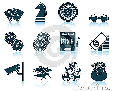 Set of casino icons. Cartoon Illustration