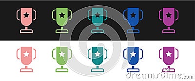 Set Casino poker trophy cup icon isolated on black and white background. Vector Vector Illustration