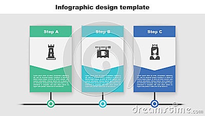 Set Castle tower, Street signboard with Bar and Princess. Business infographic template. Vector Vector Illustration