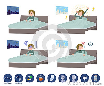 A set of Casual fashion women and causes of sleeplessness Vector Illustration
