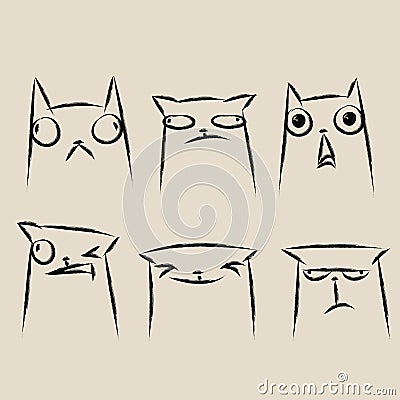 Set of cat face emotions. Cartoon Illustration