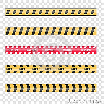 Set of caution danger tapes. Warning security vector. Barricade lines Stock Photo