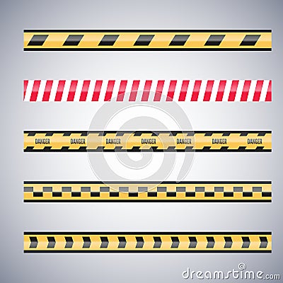 Set of caution danger tapes. Warning security vector. Barricade lines. Vector Illustration