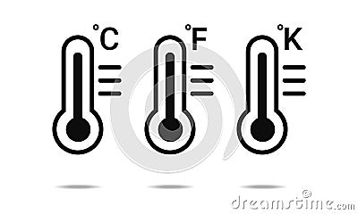 Set of celsius fahrenheit kelvin thermometer symbol. Illustration vector Vector Illustration