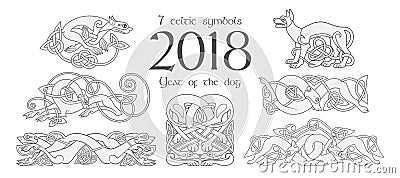 Set of celtic symbols of dogs. Design elements in tribal style. Vector Illustration