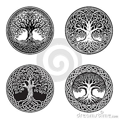 set of Celtic tree of life decorative Vector ornament, Tattoo sketch collection. Grunge vector illustration of the Vector Illustration
