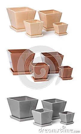 Set of ceramic flowerpots for indoor plants Stock Photo