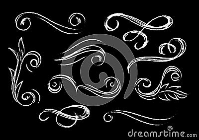 Set of chalkboard style flourish elements. Modern chalk effect f Vector Illustration