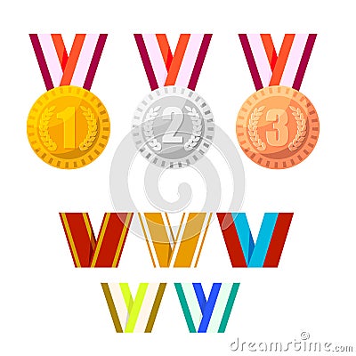 Set of champion medals gold, silver and bronze. Vector Illustration