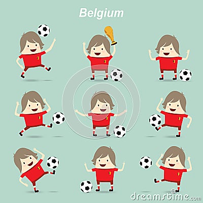 set character actions belgium national football team, businessman happy is playing soccer relax idea Stock Photo