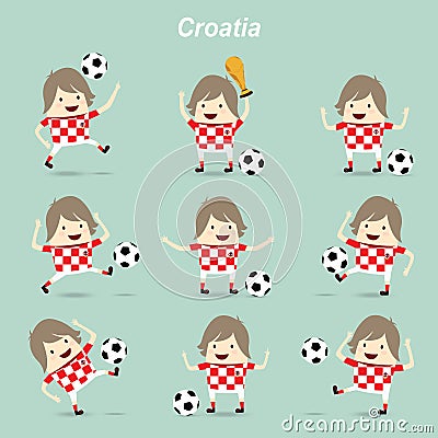 set character actions croatia national football team, businessman happy is playing soccer relax idea Stock Photo