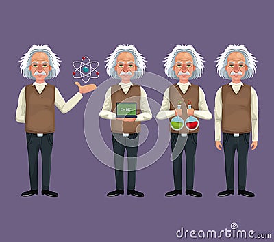 Set character scientist physical equipment laboratory Vector Illustration