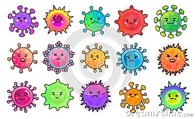 Set of character shaped cell of a microorganism. Illustrations concept corona virus COVID-19 in Wuhan. Flat design template. Stop Vector Illustration