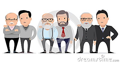 Elderly father and adult son together. Vector Illustration