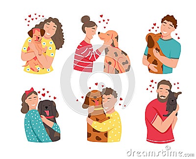 A set of characters. Happy pet owners Vector Illustration