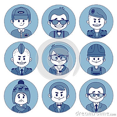 Set of characters. Icons of occupations. Vector Illustration