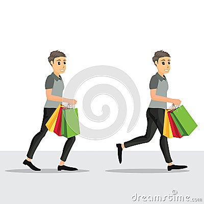 Set of characters. Men are walking shopping. Vector Illustration