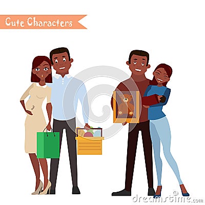 Set of characters and people shopping. Vector Illustration