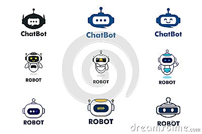 Set of Chat Bot logo design concept. Virtual smart assistant Bot icon. Robot logo icon Vector Illustration